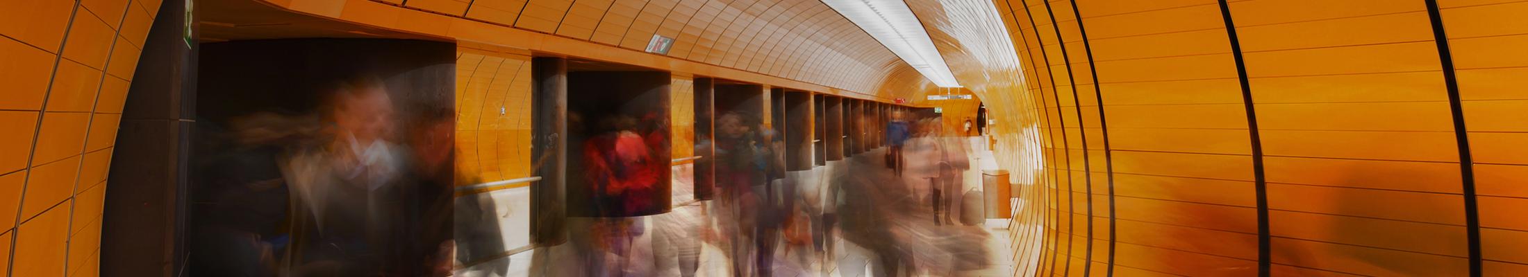 Busy orange hallway